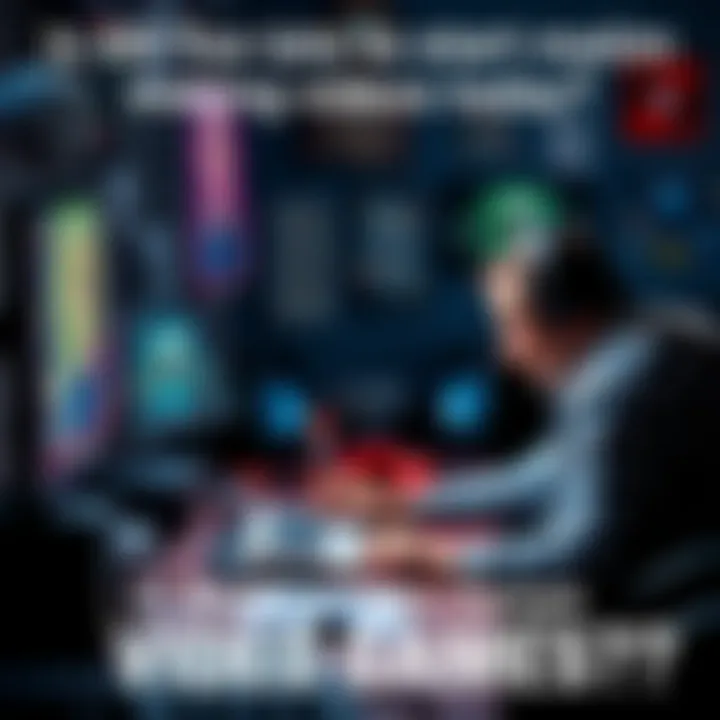 Person creating video games An adult working on a computer, surrounded by gaming equipment and sketches, illustrating the journey of starting game development later in life.