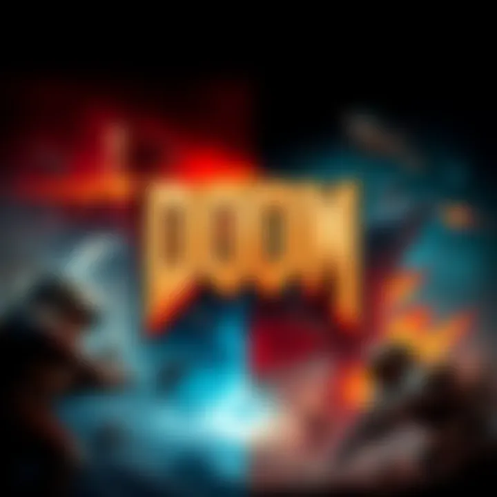 A split image showcasing live action film scenes and CG animated scenes inspired by the DOOM universe, highlighting characters and environments from the game.