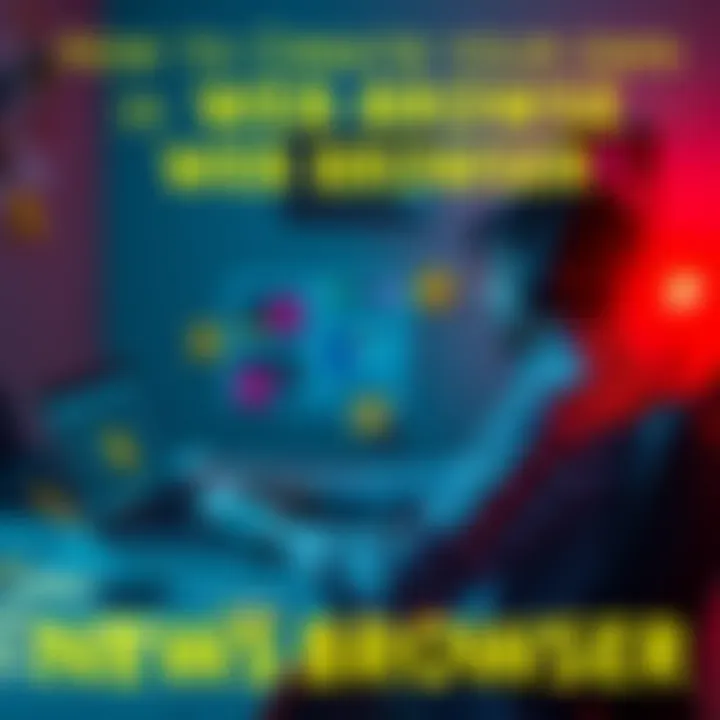 A person sitting at a desk, coding on a laptop with browser interface designs on the screen and sticky notes around, symbolizing the creation of a new web browser.