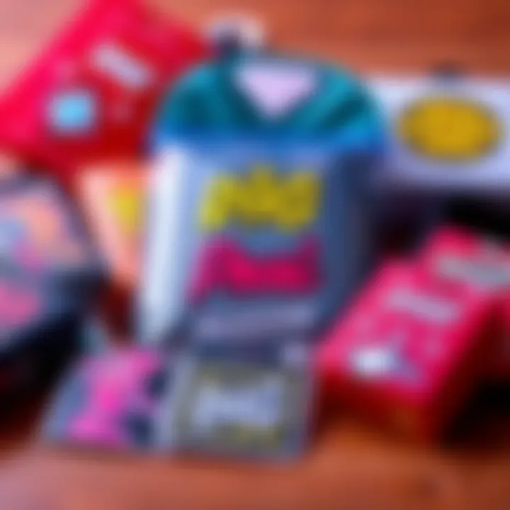 A collection of colorful dig decals displayed on various personal items, showcasing unique designs and styles.