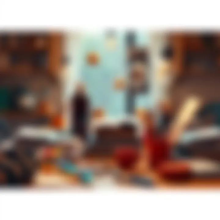 Creative Evening Activities A table with art supplies, books, and DIY materials ready for a fun evening of creativity.