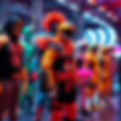 A vibrant display of unique flex costumes featuring a variety of colors and designs, showcasing creativity and style.