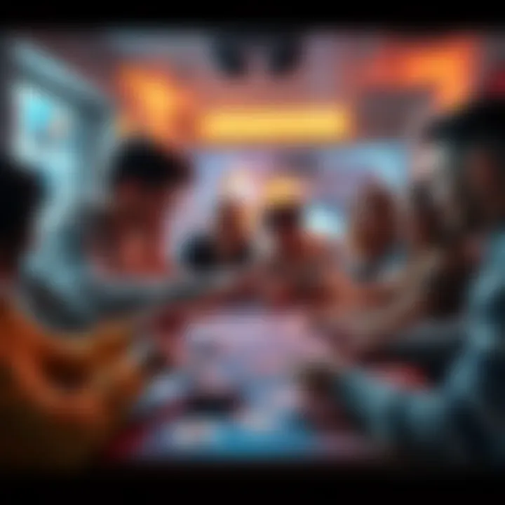 Creative Gaming Rules A group of friends gathered around a table, playing cards while randomly selecting types to change the game flow. They appear excited and engaged, showcasing a fun and interactive gaming experience.