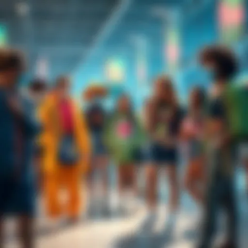 A group of people wearing innovative outfits at the Finals, showcasing bold colors and unique styles