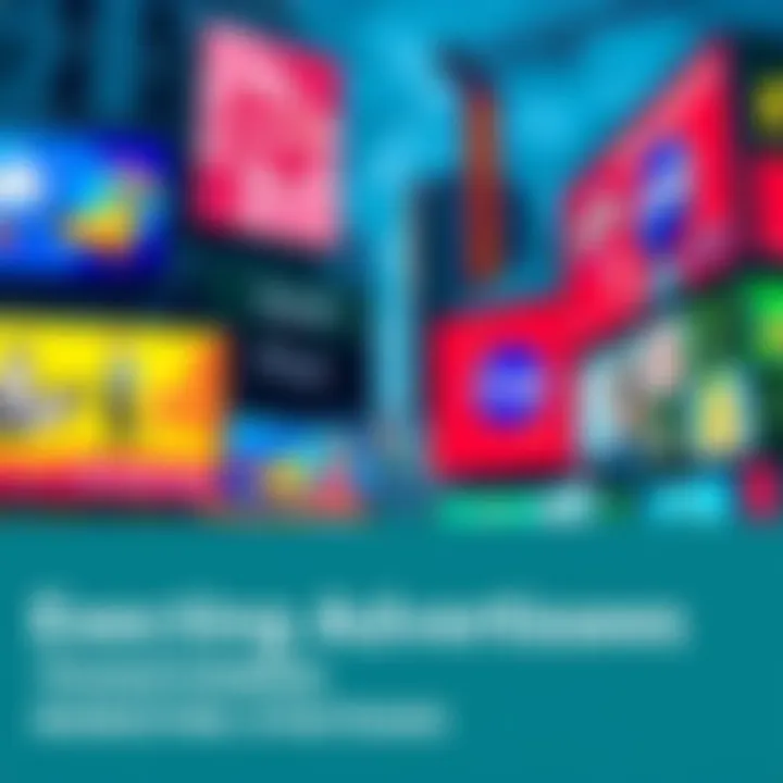 Creative Advertisements A collection of various innovative advertisements displayed on colorful billboards and online platforms, showcasing different brands and engaging visuals.