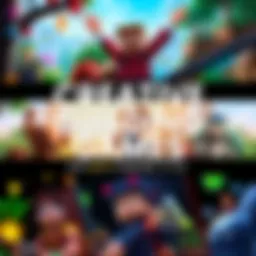 Various colorful scenes from popular building games showcasing characters and environments from Terraria, Minecraft, and Ark: Survival Evolved