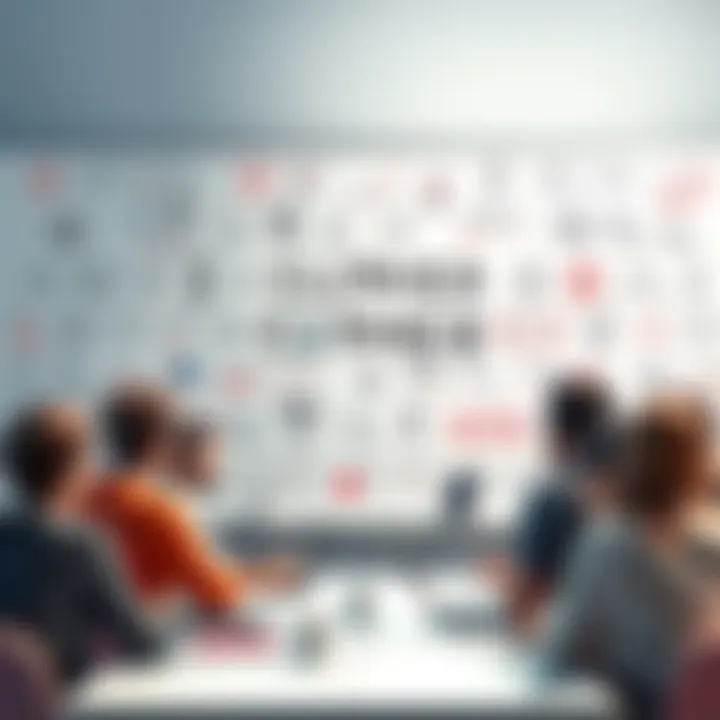 A group of people brainstorming and discussing unique methods for encoding messages on a whiteboard filled with cipher concepts.