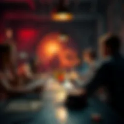A group of people sitting around a table, brainstorming ideas for Dungeons & Dragons campaigns with themes like space and espionage.