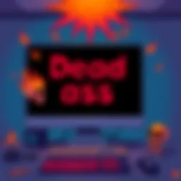 A vibrant illustration showing a computer screen with the phrase 'Dead ass' in bold letters, surrounded by playful graphics like skulls and flames, inviting creativity.