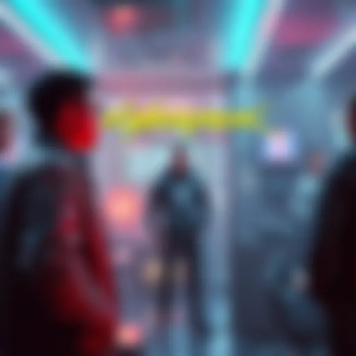 The creative director stands in an office, passionately explaining the importance of first-person gameplay in Cyberpunk 2 to a small group of fans.
