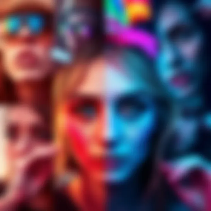 A vibrant collage of various photo editing tools and techniques showcasing before and after effects, highlighting personal expression and creativity.