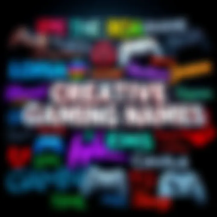 Creative Gaming Names A colorful graphic showcasing various unique gaming names arranged artistically, symbolizing customization and identity in gaming.