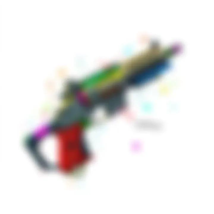 A sketch of an imaginative and powerful gun design with vibrant colors and unique features, showcasing creativity in gun crafting.