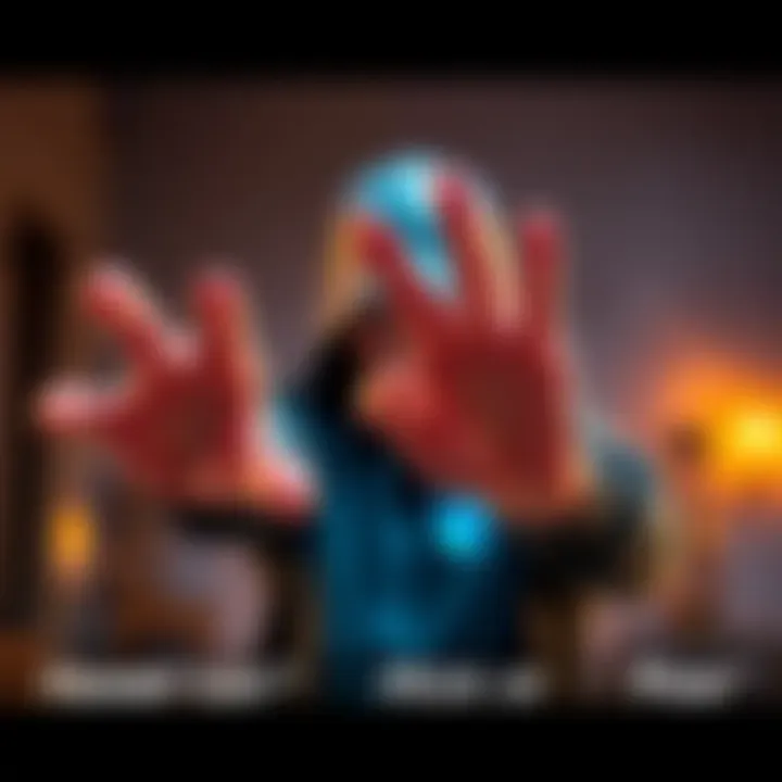 A person demonstrating hand movements that mimic shooting or combat actions, showcasing creativity in playful scenarios.