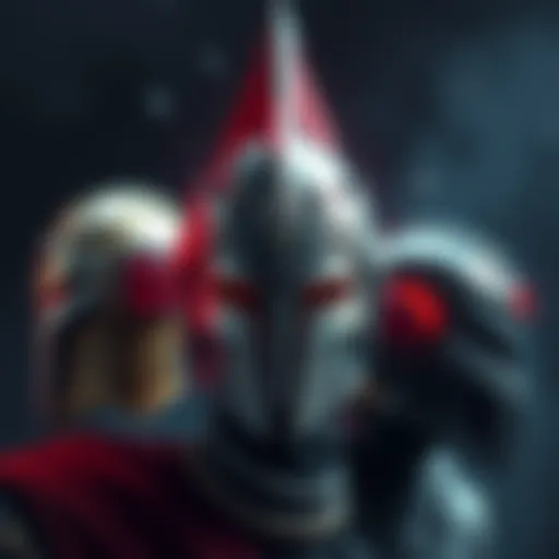 A display of helmet designs influenced by Raidriar, The God King, showcasing a mix of classic and modern styles