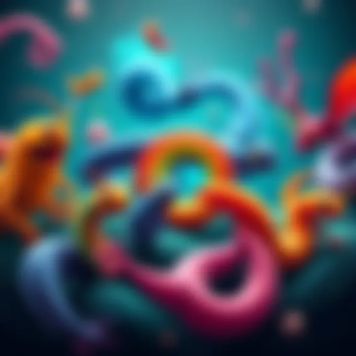 Several creative and colorful illustrations of various Helminths with unique names, showcasing their shapes and features.