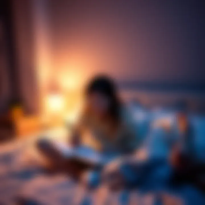 A person sitting on a bed, jotting down creative ideas in a notebook under soft lighting, looking excited and inspired.