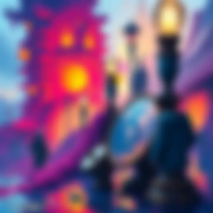 An artist paints a vibrant scene with elements from both reality and fantasy, showing the blend of real-world creativity and fictional storytelling.