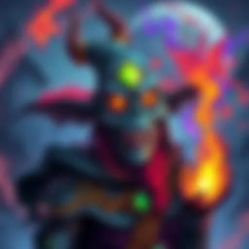Colorful illustration of a lich character with creative name on a fantasy background, surrounded by mystical elements and magic, appealing to fantasy fans.