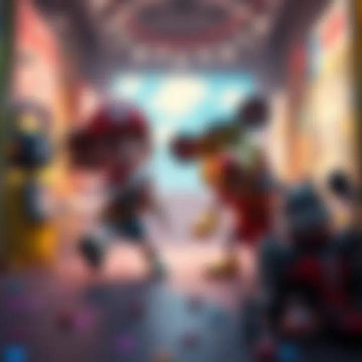 A vibrant loading screen design featuring two popular animated characters in a colorful and dynamic setting