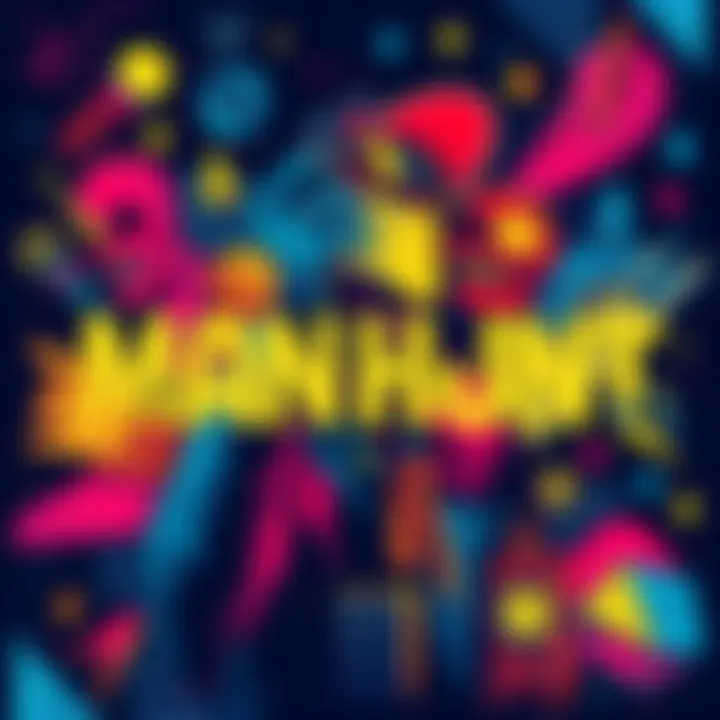 A colorful and artistic manhunt poster showcasing various design elements and themes