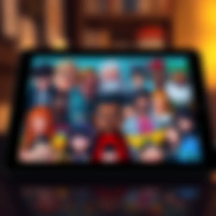 A collection of original character designs displayed on a digital tablet, showcasing diverse styles and expressions