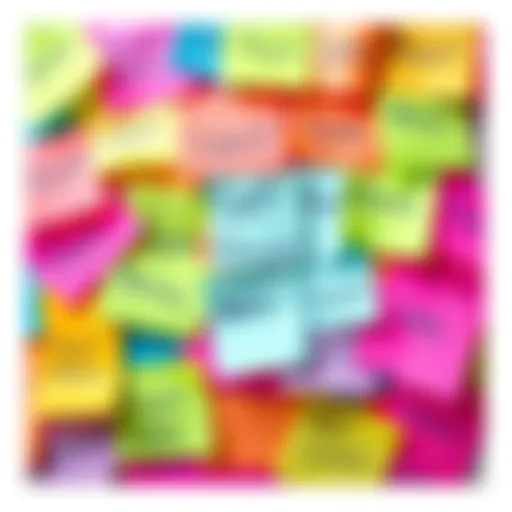 A collage of colorful sticky notes with unique project names written on them, inspiring creativity and branding ideas.
