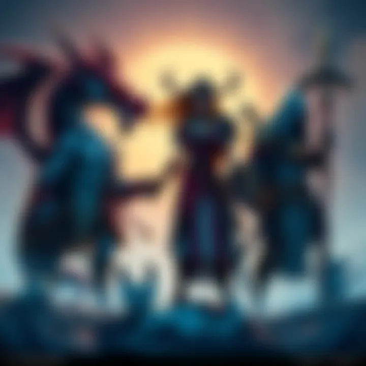 A group of unique RPG characters, including a dragon, a wizard, and a warrior, standing together in a fantasy setting, highlighting diversity in game design.