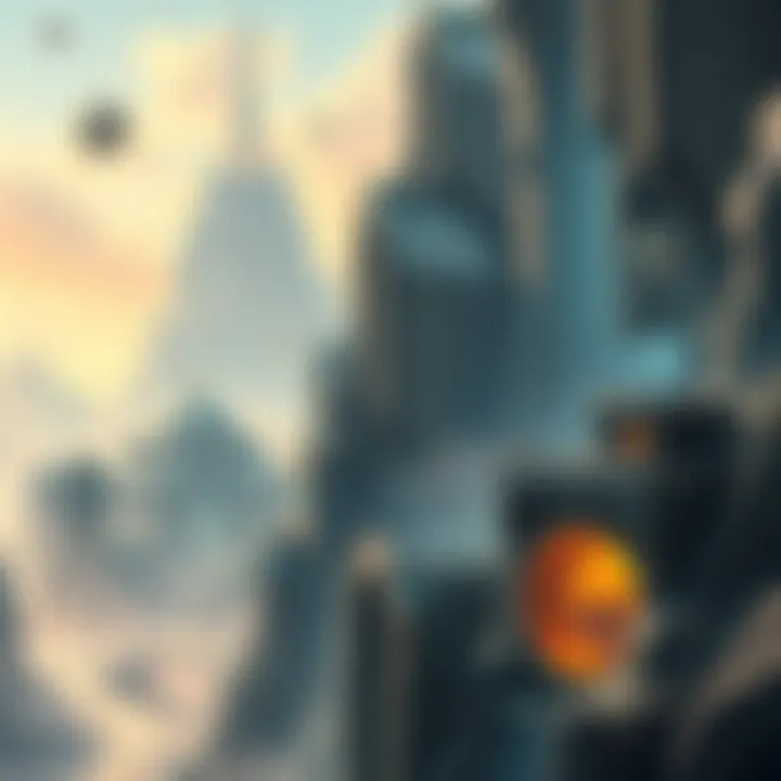 An imaginative scene featuring unique science fiction elements such as futuristic cities and alien landscapes