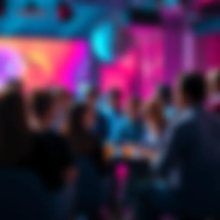 A group of people brainstorming and sharing creative streaming ideas in a lively forum setting.