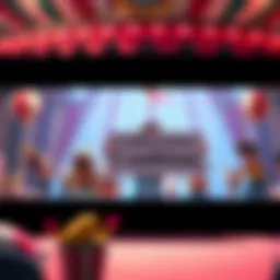Creator of The Amazing Digital Circus A colorful digital circus scene with animated characters and a central figure holding a sign that says 'Collaboration Condition'.