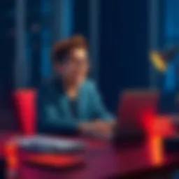 A person sitting at a desk with a laptop, expressing excitement about their work and seeking feedback from others