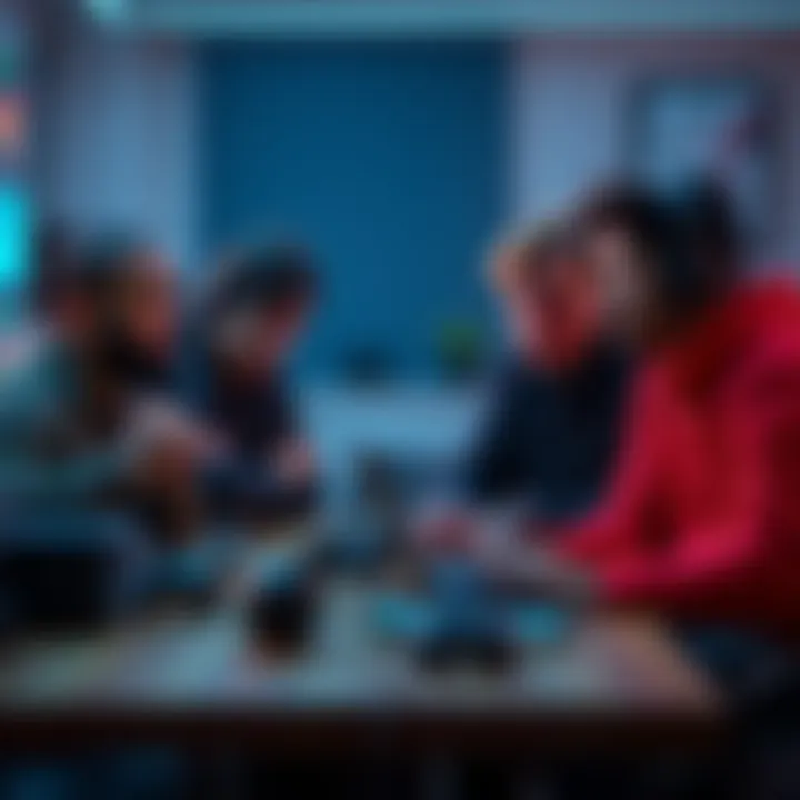 A group of top creators gathered around a table, sharing thoughts about new prototype gaming equipment, showing expressions of concern and frustration.