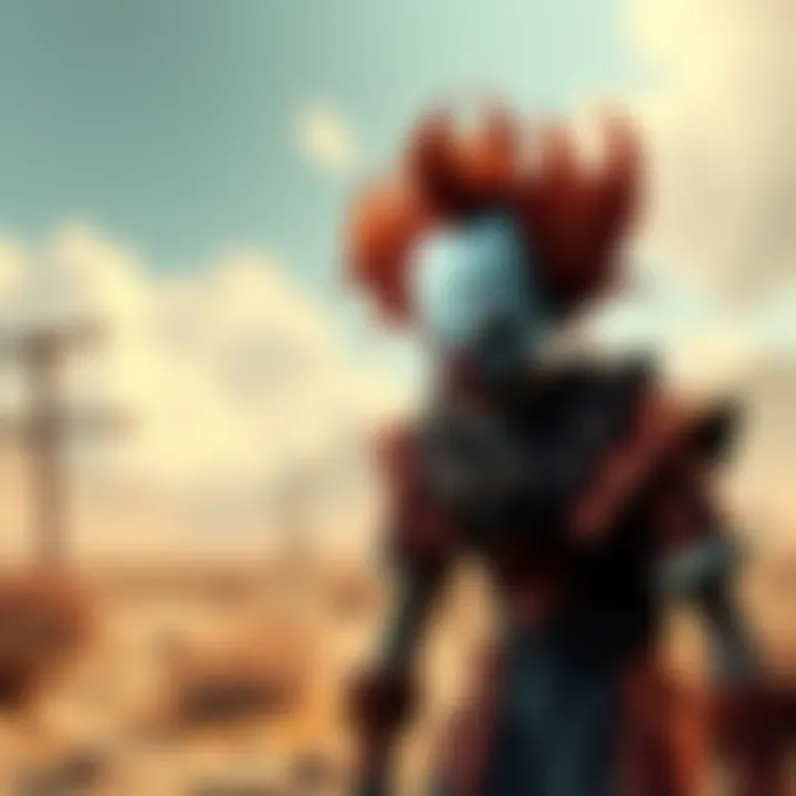 A creepy clown enemy from a Western Soulslike game, featuring a sinister grin and wild hair, standing in a desolate environment.