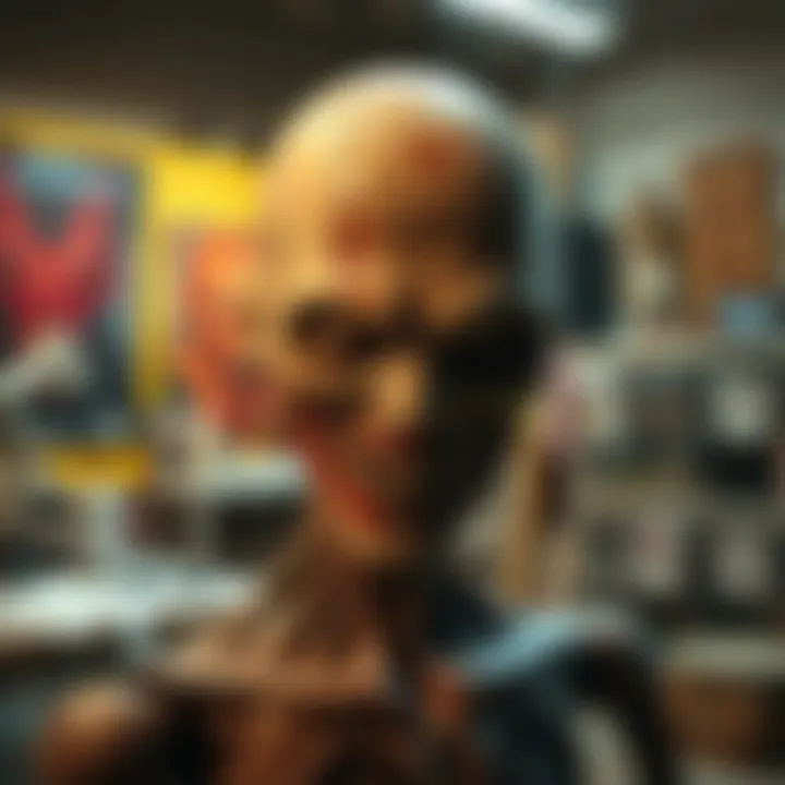 A mannequin designed to look like a monster from the game Silent Hill 2, featuring a distorted face and eerie appearance in an art studio.
