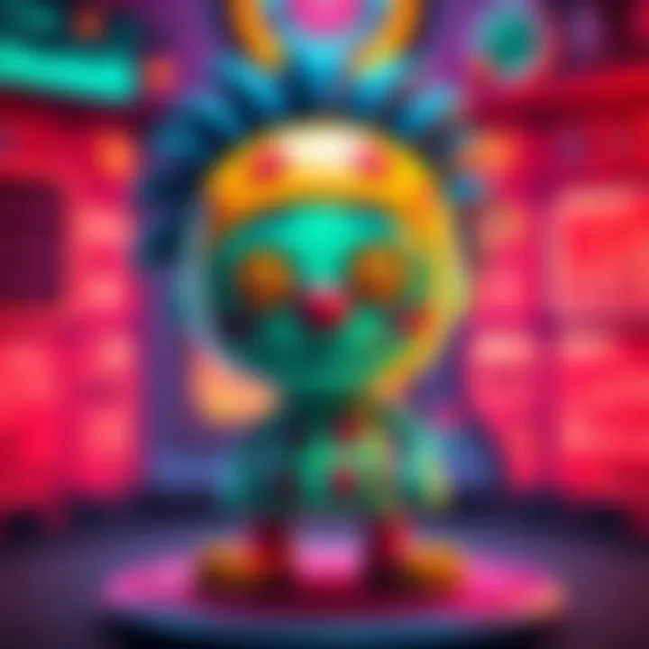 A colorful, cartoonish character inspired by Rollie Pollie Ollie, set against a vibrant background with unsettling graphic elements, representing a nostalgic educational math game.