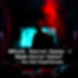 A dark room with a flickering screen showing a shadowy figure, creating a tense atmosphere