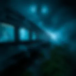 Creepy Transport Scene A dark and eerie train traveling through a foggy landscape, with ghostly figures appearing in the windows