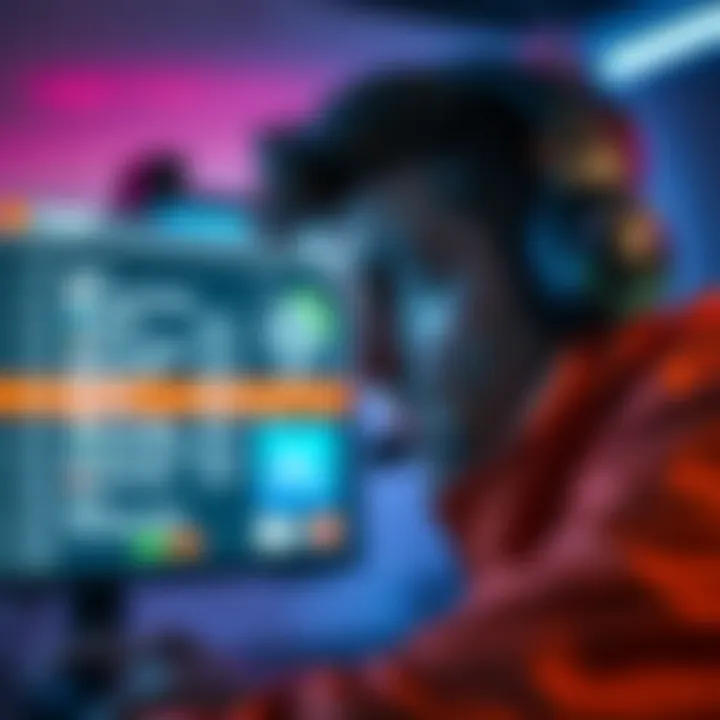 A crew member looks frustrated while testing their push-to-talk button on a gaming headset, showing settings on a screen in the background