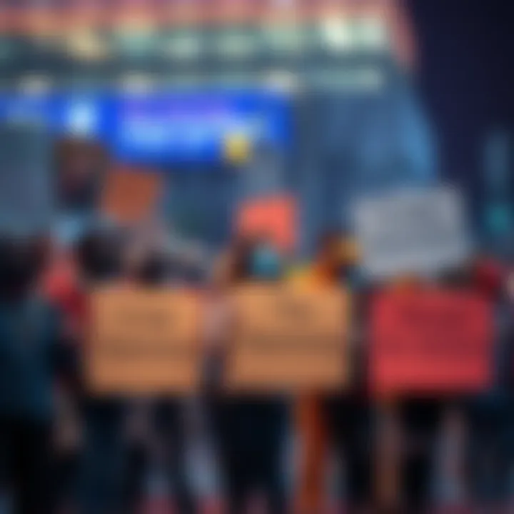 A concerned community group holding signs about a lesser-known crime, raising awareness in a public space.