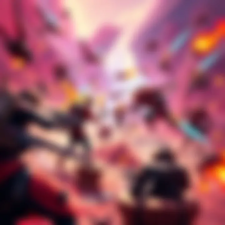 A character battles enemies in a chaotic environment filled with vibrant colors and intense action in Crimson Desert