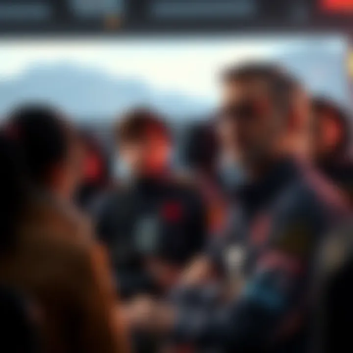 A scene showing the CEO of Crimson Desert speaking about the game's story flaws, with a focused expression and team members listening attentively in the background.