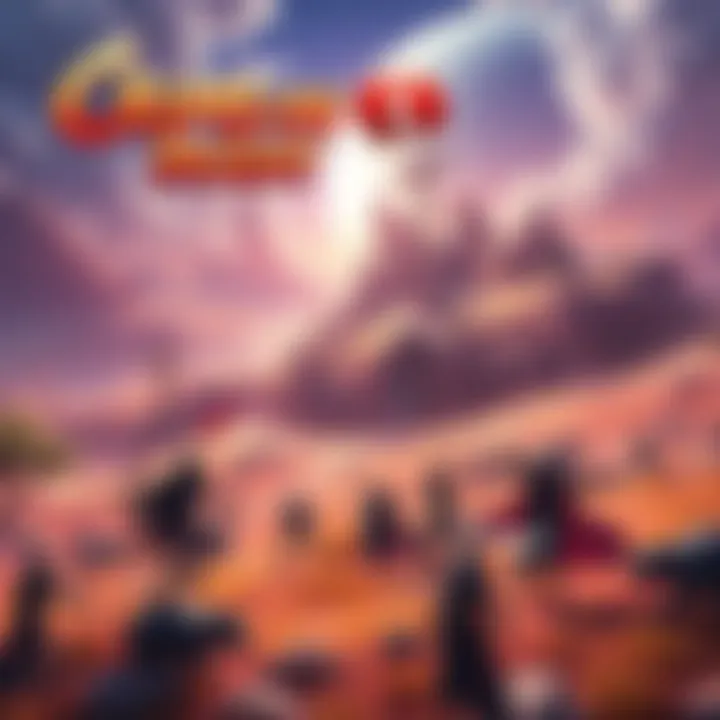 A vibrant scene from Crimson Desert showcasing a fantasy landscape with characters battling, emphasizing the game's immersive environment without microtransactions.