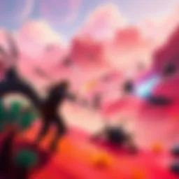 A colorful scene from Crimson Desert showing a character engaging in combat with creatures in a vibrant landscape.