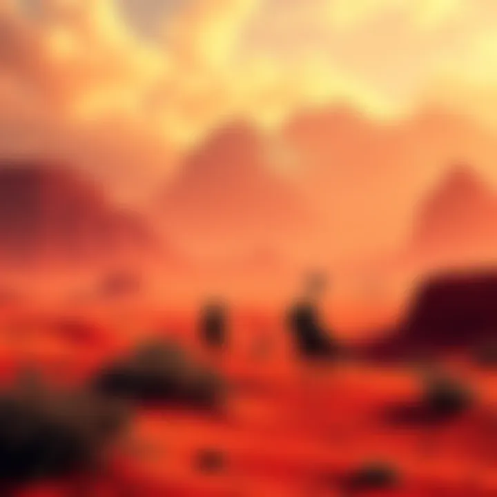 A scene from Crimson Desert showing a character exploring a vast desert landscape with mountains in the background.