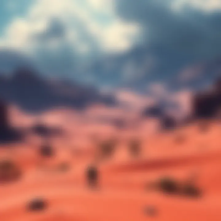 A vast open world in Crimson Desert with diverse terrains and adventurers exploring