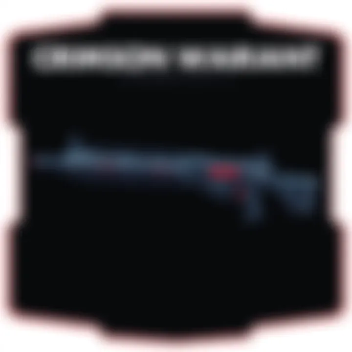 A stylized illustration of a new crimson weapon variant showcasing its sleek design and features, emphasizing both aesthetics and functionality.