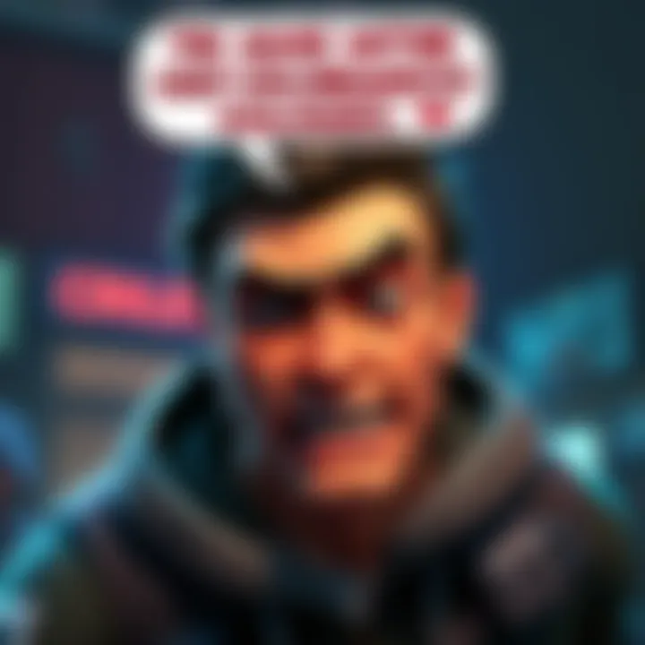 A character from a video game with awkward expression and cheesy dialogue bubble above, highlighting bad voice acting moments.