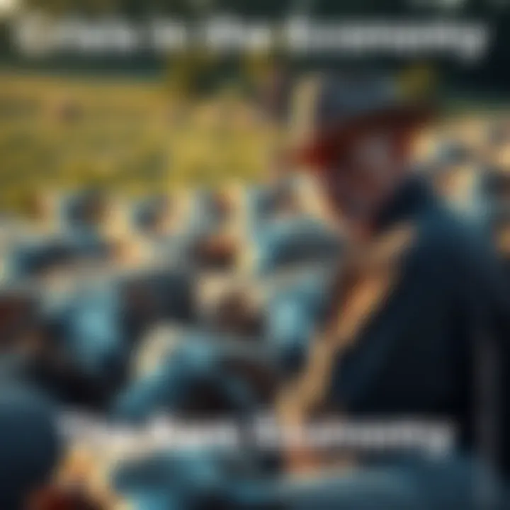 A farmer looking worried while examining a flock of rams in a pasture, reflecting the turmoil in the ram trading market.