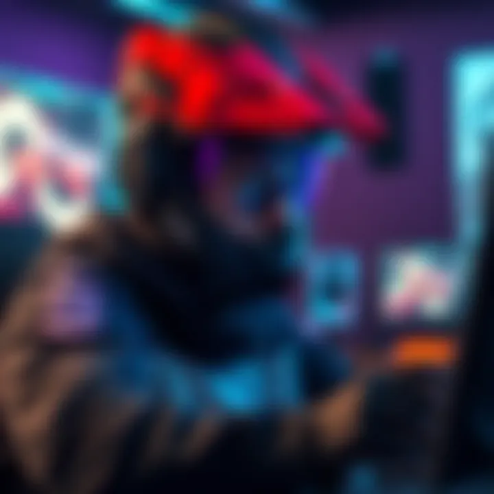 A gamer wearing the Crisp OP Helmet while playing, showcasing its unique design and vibrant colors, with a gaming setup in the background.